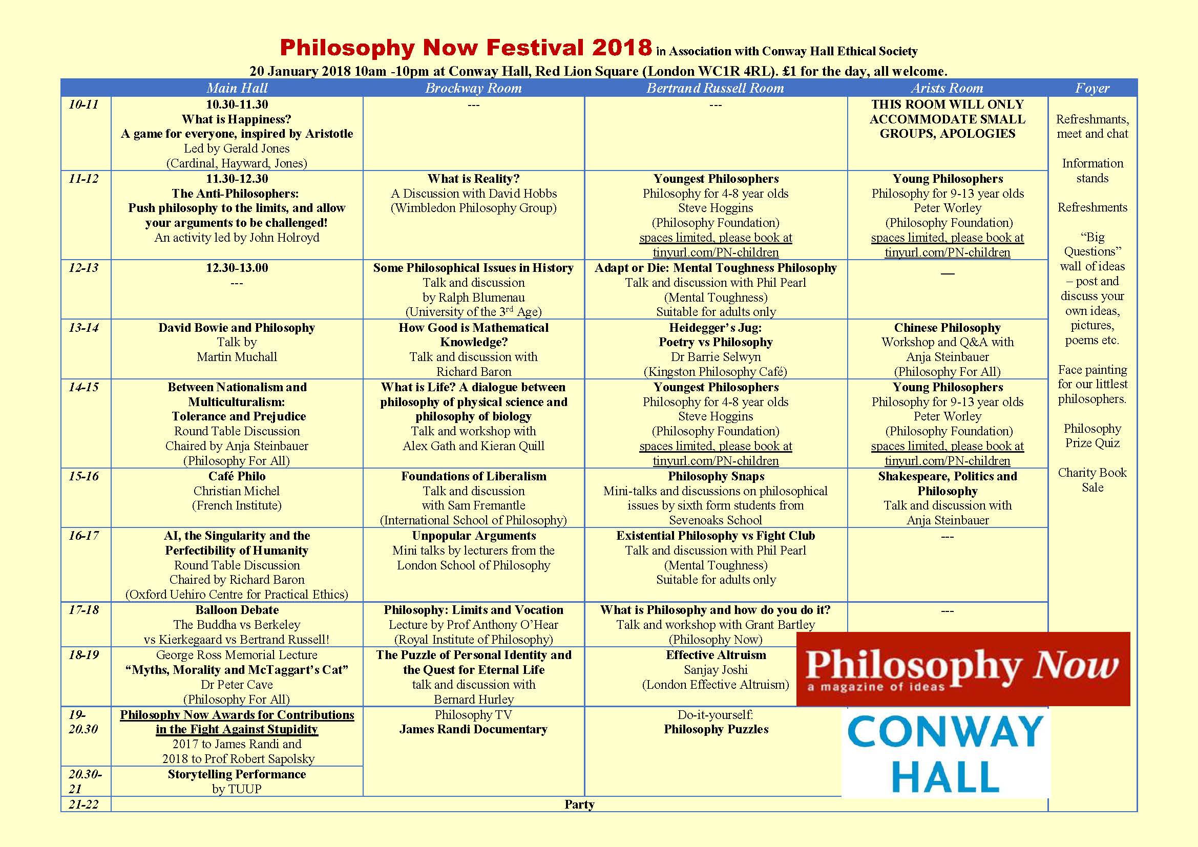 Philosophy Now Festival 2018 Programme